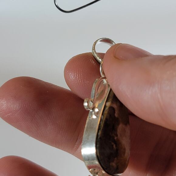 Dendritic Jasper Pendant Necklace – Teardrop Stone + 20" Silver Snake Chain - Picture 5 of 10